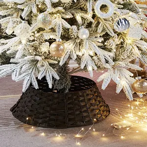 Jinliu Handwoven PP Rattan Plastic Christmas Tree Skirt Collar Base Stand Xmas Home Decoration Basket Large Festival