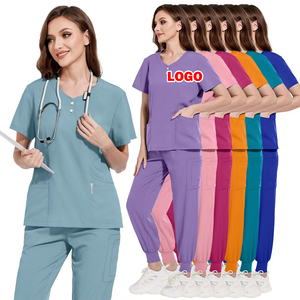 Conjunto de Uniformes Médicos Unisex con Logotipo Personalizado, Transpirable, de Poliéster y Elastano, Manga Corta, para Hospital, Enfermería y Odontología - Product Image 1