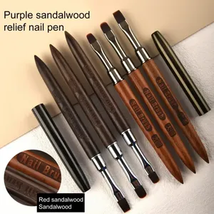 Pinceau à ongles en bois 1/3 pièce pour le retrait de la poudre, manucure, manche rond en bois, outils de nettoyage de gel avec couvercle, brosse acrylique - Product Image 1