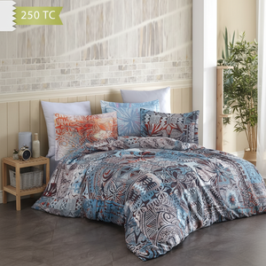 Parure de lit Varol 250 TC à motif géométrique en bambou et coton satiné, taille familiale, ensemble de 4 pièces pour usage domestique - GRAMERCY - Product Image 3