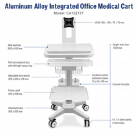 Chariot informatique médical d'hôpital, poste de travail mobile, chariot médical réglable en hauteur avec support pour moniteur, plateau pour clavier et imprimante