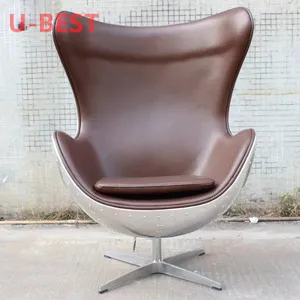 Kursi Santai Gaya Antik Kursi Kulit Buatan Tangan Desain Mewah Kursi Putar Aluminium Coklat Kulit Arne Jacobsen