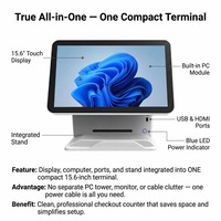 Computadora Todo en Uno POS con Pantalla Táctil Capacitiva de 15.6 Pulgadas, CPU Intel I5, Sistema Operativo Windows, Wi-Fi 6, Bluetooth 5.2, Soporte de Pared, MSR Opcional