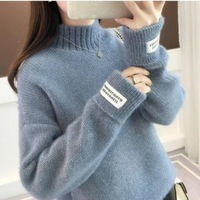 Pull en mohair épais à col montant pour femme, style décontracté, coupe ample, avec appliques – Nouvelle collection hiver, vente en gros