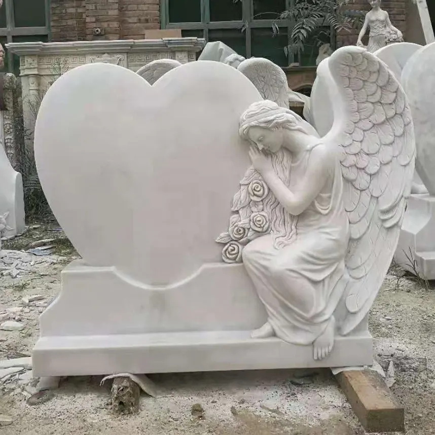 Grave stone tombstone customized headstone white marble angels funeral monuments
