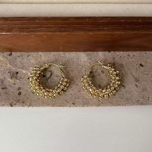 Hot Selling 14K <b>Real</b> Gold C-Shaped Metal Bead Ear Buckle Versatile & Exquisite Copper Plated Trendy Online Style - Product Image 4