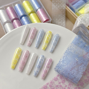 Lámina de Transferencia para Uñas con Diseño de Encaje <span class=keywords><strong>Color</strong></span> Macaron, 10 Rollos, Papel para Arte de Uñas con Patrón Floral, para Decoración de Manicura DIY y Suministros de Salón - Product Image 1