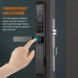 Kunci Pintar Tahan Air IP66 Tuya Wifi <span class=keywords><strong>Digital</strong></span> Biometrik Sidik Jari Kartu Kata Sandi Kunci Pintu Aluminium Tipis untuk Pintu Kaca - Product Image 2