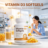 Capsules de vitamine D3 K2 en gélules molles certifiées Halal, complément alimentaire pour adultes, formule naturelle sans sucre pour le soutien osseux