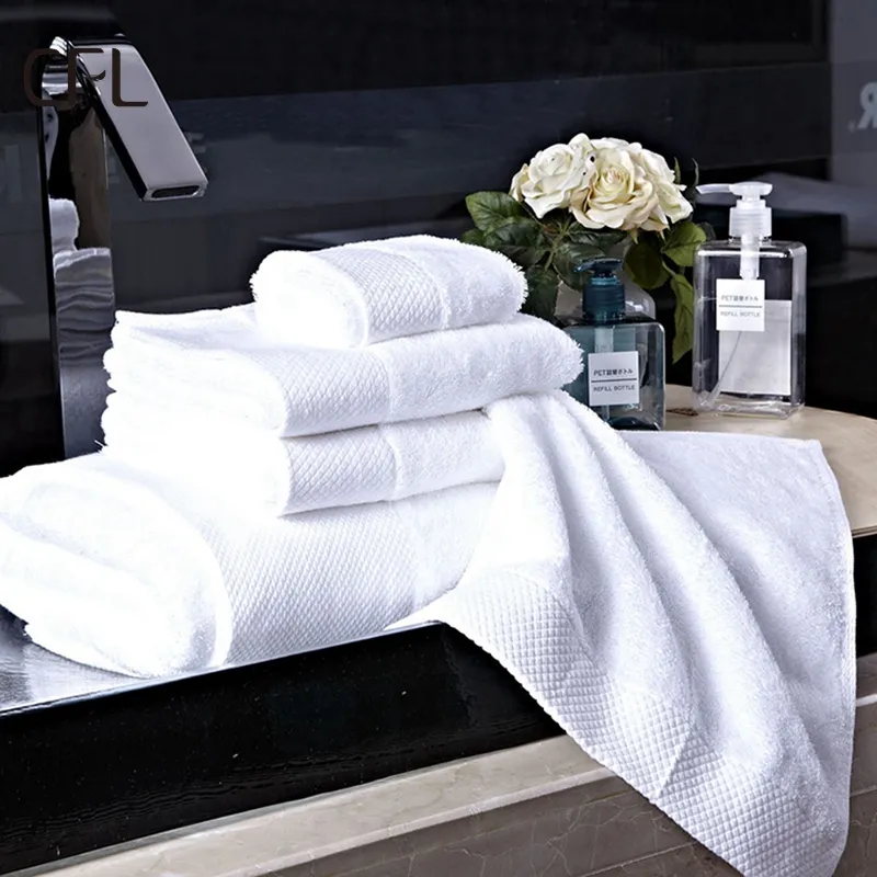 custom hotel bath towels 5 star hotel towel 100% cotton White Bath hand face Towel set Custom Embroidery Logo