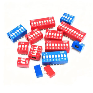 10 interrupteurs à bascule rouges et bleus, 1 2 3 4 5 6 7 8 9 10 12 broches, espacement des pieds de 2,54 mm - Product Image 1