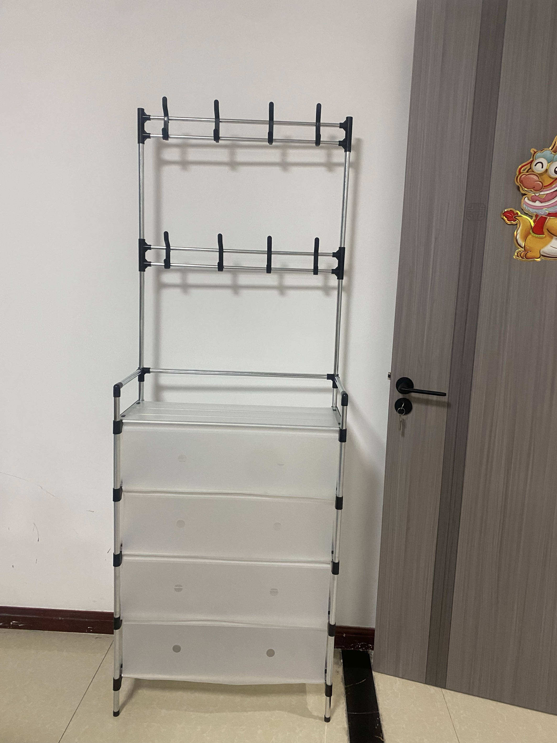 ชั้นวางรองเท้าและหมวก สีดำ-ขาว ขนาด 63 ซม. 5 ชั้น