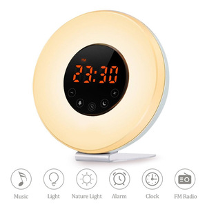Urxtiral Touch Control Sunrise Alarm <b>Clock</b> Round <b>Led</b> Night Light With Fm Radio Bedside Digital Display 12000 Lumen - Product Image 5