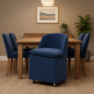 Chaise de salle à manger en tissu chenille bleu avec roulettes universelles, design moderne et contemporain pour l'ameublement de la maison D0100HRS6UJ - Product Image 2