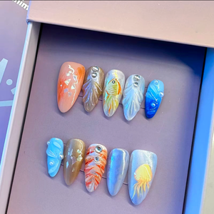 JOYPET Glamorous French Tips Precioso juego <span class=keywords><strong>de</strong></span> <span class=keywords><strong>uñas</strong></span> postizas Pintura a mano 10PCS Diseño único <span class=keywords><strong>Uñas</strong></span> 3D Encantos hechos a mano - Product Image 6