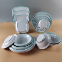 Assiette à dîner en mélamine à rayures vertes Vaisselle en plastique carrée imitant la porcelaine pour restaurant et hôtel à usage domestique