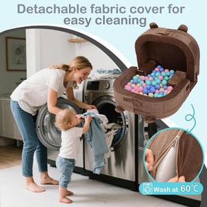 Sofá de suelo convertible 2 en 1 con forma de oso y cama de viaje para niños pequeños con correas para los hombros y funda de terciopelo extraíble y lavable - Product Image 5