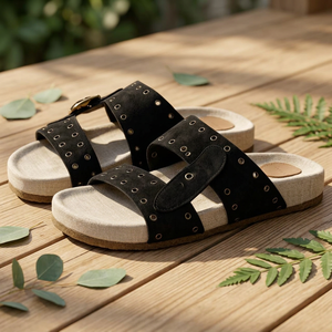 Faux Suede Slip-On <b>Sandals</b> with <b>Buckle</b> Strap Open Toe Breathable Summer Shoes Mesh Lining Arch Support EVA Midsole Solid Color - Product Image 4