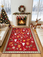 Tapis de Noël moderne à rayures rouges et vertes, tapis de salon, fabriqué à la machine, imprimé en 3D, pliable, lavable, tapis décoratif d'intérieur