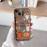 Coque de téléphone antichoc souple à motif Citrouille et Café pour iPhone 18 17 16 15 14 13 12 Pro Max – Collection Automne Douillet – Vente en Gros