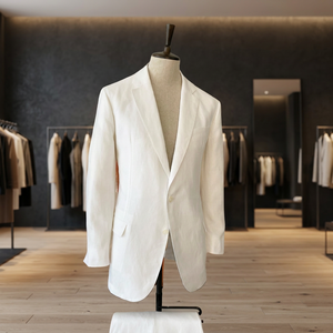 Traje de Negocios para Hombre, Blanco, de Lana/Viscosa, Cuello Solapa, Corte Regular, Transpirable, Impermeable, Tallas Grandes - Product Image 3