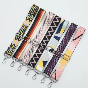 Factory Price 3.8cm width Embroidery Print Design Adjustable Metal Ring polyester Straps Belt Shoulder Bag Strap