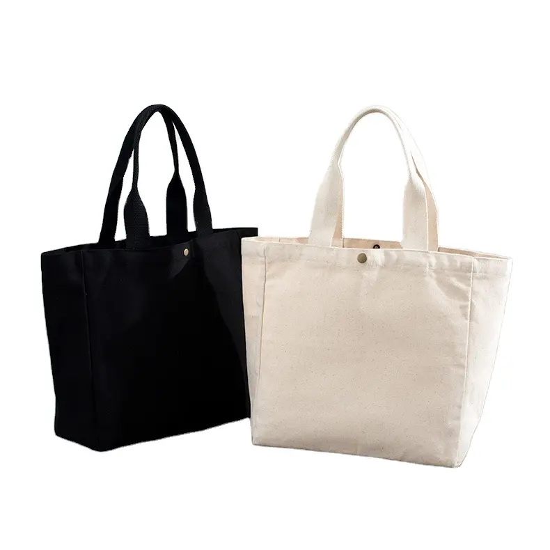 Eco Amigável Impressão Personalizada Pesada 12oz Grosso Natural Cotton Canvas Ziplock Tote Shopping Bag Com Bolso Interno