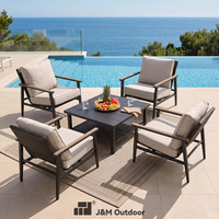 Ensemble de meubles de jardin J&M T719 en rotin PE, 4 fauteuils, table basse, structure en fer, ensemble de canapé pour terrasse extérieure