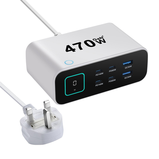 470W USB C Electric Charging Station Desktop GaN Tech 6-Ports(4C+2A) Fast Charger TFT LCD Power Display PD3.1 140W PPS II Laptop