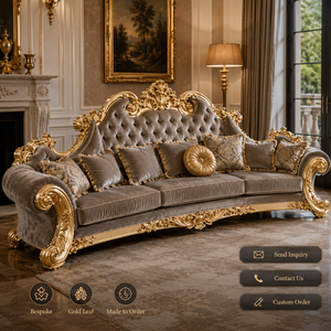 Set di Divani di Lusso Intagliati a Mano in Legno Massello con Foglia d'Oro 18K, Stile Palazzo, <span class=keywords><strong>Mobili</strong></span> per Soggiorno con Colori Personalizzabili - Product Image 5