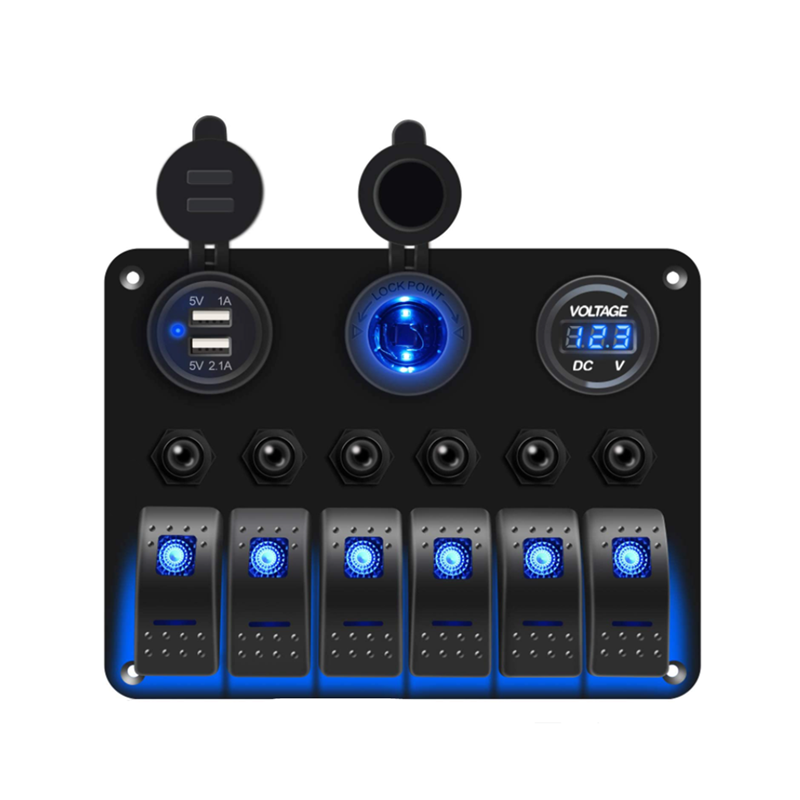 Marine Splashproof 6-Gang Switch Panel With LED Indicators & Auto Fuses – Pactrade Brand