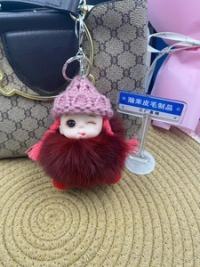 Porte-clés poupée de sommeil mignonne à grands yeux, style dessin animé, avec nœud papillon en ruban de soie, <span class=keywords><strong>peluche</strong></span> bébé, pompon, breloque moelleuse - Product Image 4