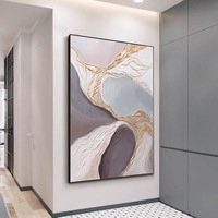 Image abstraite illustration murale rose avec feuille d'or peinte à la main décoration de la maison peinture à l'huile abstraite sur toile faite à la main