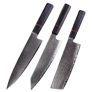 Ensemble de couteaux japonais de luxe en acier Damas, 3 pièces, manche octogonal en bois, anneau rouge, cadeau de cuisine exquis pour les passionnés de cuisine à domicile - Product Image 1