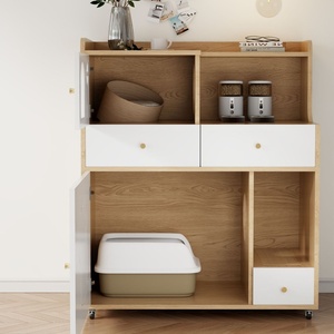 Meuble de Luxe en Bois Massif pour Litière de Chat avec Fermeture à Bouton, Niche Moderne pour Chat, Armoire pour Salon, Toilette Intérieure pour Animaux de Compagnie - Product Image 1