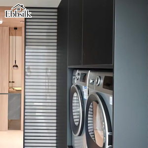 Armoire de buanderie intégrée de luxe sur mesure avec lave-linge <span class=keywords><strong>et</strong></span> sèche-linge, <span class=keywords><strong>bois</strong></span> <span class=keywords><strong>noir</strong></span> haut de gamme pour le rangement de la buanderie - Product Image 2