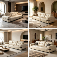 Ensemble de canapés en cuir véritable et bois pour salon, canapé nuage en cuir pleine fleur, mobilier de salon