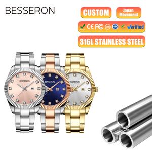 Montre à quartz pour femmes, 36 mm, avec diamants, mince, élégante, en acier inoxydable, boîtier rond, fermoir pliant, mouvement japonais, résistante à l'eau 3 BAR - Product Image 1