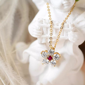Bijoux exquis de haute qualité S925 argent or Vermail blanc rouge CZ fleur pendentif colliers pour femmes - Product Image 3