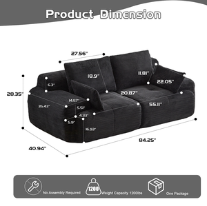 Modern <b>Convertible</b> Memory Foam Compressed Sofa Set 2 Seater Modular Sectional Couch for Apartment & Villa Living Rooms - Product Image 3