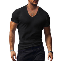 T-shirt pour homme tendance, coupe slim, col en V, manches courtes, respirant, uni, été, prix bas