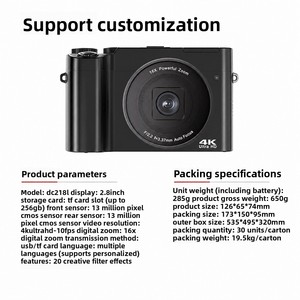 Appareil photo numérique transfrontalier DC218 avec capteur CMOS <span class=keywords><strong>HD</strong></span>, écran de 2 à 3 pouces et batterie au lithium pour selfies et vlogging étudiant - Product Image 2