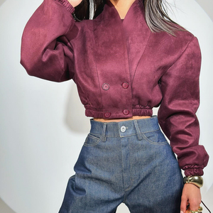 Nuova Giacca Corta Primaverile 2026 Stile Harajuku Rosso Vino con Scollo a V, Doppiopetto, Maniche Lunghe, <span class=keywords><strong>Chic</strong></span> Y2k <span class=keywords><strong>Abbigliamento</strong></span> Femminile - Product Image 2