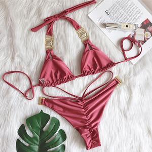 2024 定制品牌女式奢华珠宝露肩比基尼两件套印花泳衣钻石水晶闪闪发光海滩 - Product Image 5