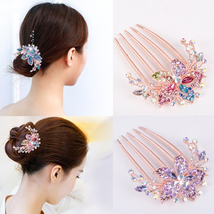 En gros, Pince à cheveux peigne à cinq dents en alliage incrustée de diamants, motif fleur colorée, élégante pour <span class=keywords><strong>chignon</strong></span> femme - Product Image 5