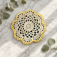Nouveauté : Sous-verres et sets de table ronds en dentelle de coton au crochet, faits main, style campagnard, écologiques et lavables EG07075