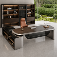 Scrivania Direzionale Moderna in Legno di Lusso Leggero, Pannello Opaco Impermeabile, Tavolo da Lavoro per CEO, Manager, Ufficio Domestico