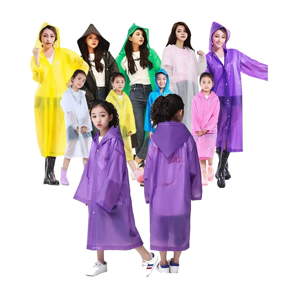 도매 인쇄 키워드 패션 투명 판초 재킷 EVA 비옷 비 코트 장비 방수 어린이 소녀 여자 여 여 공용