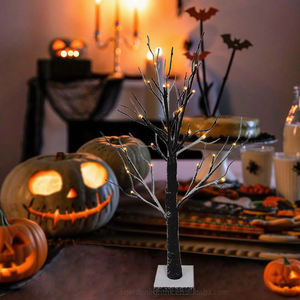 Pre-Lit 2FT Brown Flocked Snowing <b>Twig</b> <b>Tree</b> Orange LED <b>Lights</b> Battery Powered Halloween Holiday Tabletop Decor for Haunted House - Product Image 5