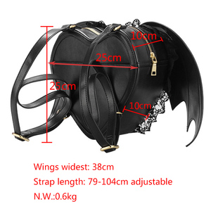 Mochila personalizada <span class=keywords><strong>de</strong></span> fábrica para mujer, diseño <span class=keywords><strong>de</strong></span> Ángel negro, corazón, Ita, decoración elegante <span class=keywords><strong>de</strong></span> encaje, mochila con alas <span class=keywords><strong>de</strong></span> murciélago - Product Image 2